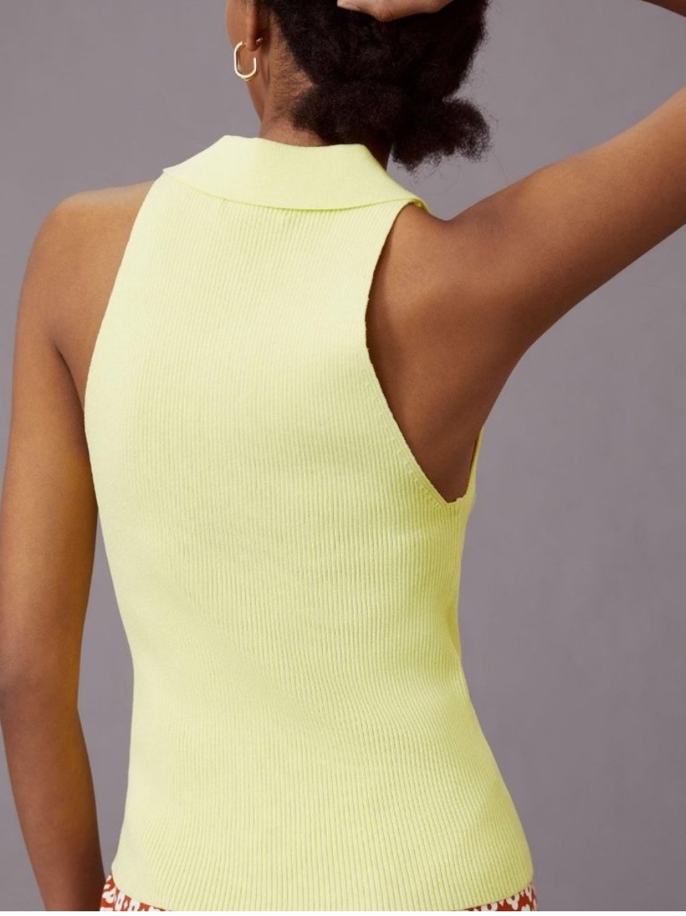 Anthropologie 525 America Knit Polo Tank S Chartreuse Yellow Ribbed Preppy - Picture 8 of 11